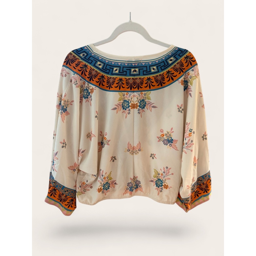 "Desert Carnival Bloom" Boho Floral Geometric Wrap Blouse Batwing Large - Picture 4 of 11